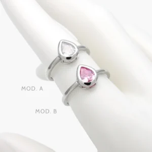 Anillo Gota Zirconia Rosa y Blanca Chapa de Rodio 693