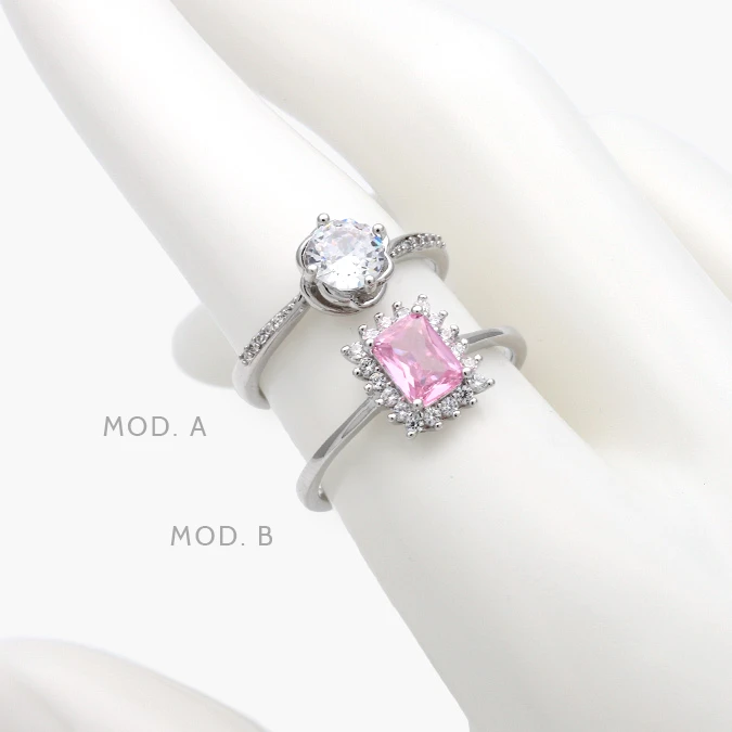 CB0701 Anillo Zirconia Rosa y Blanca Chapa de Rodio 701 - Imagen 1