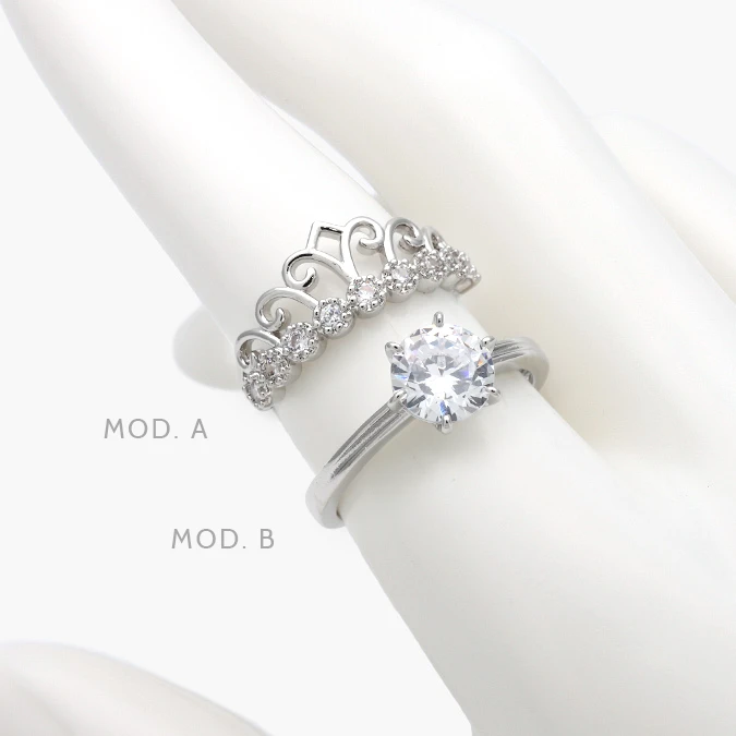 CB0703 Anillo Corona Zirconia Blanca Chapa de Rodio 703 - Imagen 1