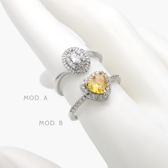 CB0708 Anillo Corazón Zirconia Amarilla y Blanca Chapa de Rodio 708 - Imagen 1