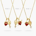 Collar Sagrado Corazón Virgen San Benito Angél Chapa de Oro 432