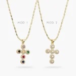 Collar Cruz Zirconias Colores Chapa de Oro  467