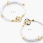 Pulso Tejido Blanco Ajustable Virgen Rezo Chapa de Oro 342