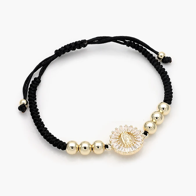 CPR0343 Pulso Tejido Negro Ajustable Virgen Guadalupe Chapa de Oro 343 - Imagen 1