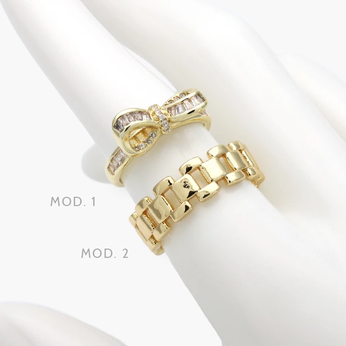 CTB1420 Anillo Ajustable Eslabones Moño Chapa de Oro 1420 - Imagen 1