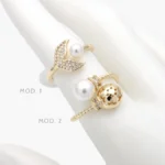 Anillo Ajustable Aleta Perla Chapa de Oro1422 - Modelo 1