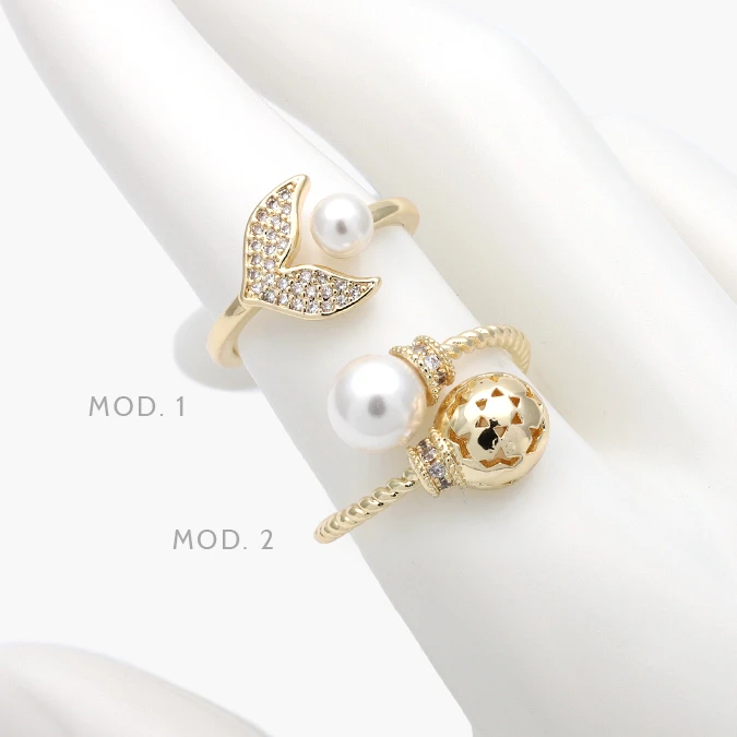 CTB1422 Anillo Ajustable Aleta Perla Chapa de Oro1422 - Imagen 1