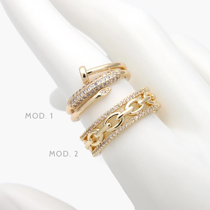 CTB1428 Anillo Clavo Eslabones Zirconias Chapa de Oro 1428 - Imagen 1