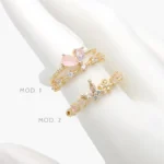 Anillo Ajustable Mariposas Zirconias Chapa de Oro 1434