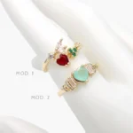 Anillo Ajustable Corazón Zirconias Chapa de Oro 1435 - Modelo 1