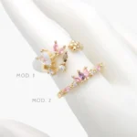 Anillo Corazones Flores Zirconias Chapa de Oro 1436