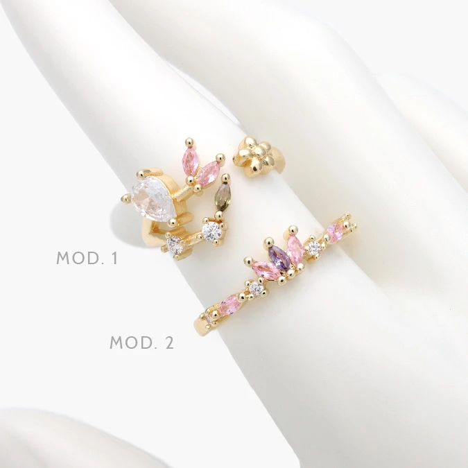 CTB1436 Anillo Corazones Flores Zirconias Chapa de Oro 1436 - Imagen 1