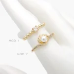 Anillo Ajustable Concha Zirconia Perla Chapa de Oro 1438