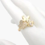 Anillo Ajustable Mariposas Zirconias Chapa de Oro 1444