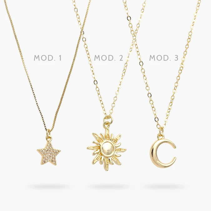 CTD0738 Collar Estrella Sol y Luna Chapa de Oro 738 - Imagen 1