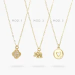 Collar Flor Trébol Elefante Corazón Chapa de Oro 739