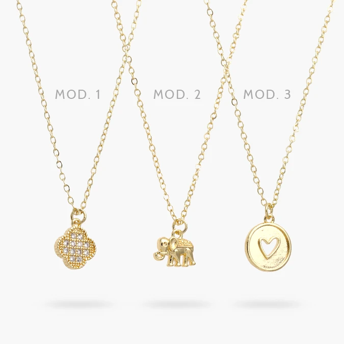 CTD0739 Collar Flor Trébol Elefante Corazón Chapa de Oro 739 - Imagen 1