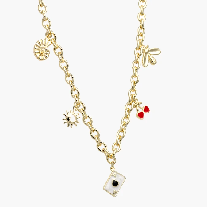 CTD0745 Collar Carta Poker Sol Cereza Chapa de Oro 745 - Imagen 1