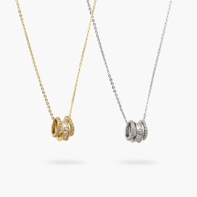 CTD0746 Collar Aros Zirconias Blancas Chapa de Oro/Rodio 746 - Imagen 1