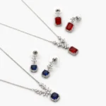 Juego Fiesta Zirconias Roja y Azul Chapa de Rodio 183