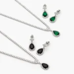Juego Fiesta Zirconia Verde y Negra Chapa de Rodio 185