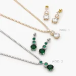 Juego Fiesta Zirconias Blancas y Verdes Chapa de Oro 187