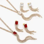 Juego Fiesta Zirconias Blanca y Roja Chapa de Oro 194