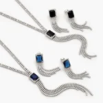 Juego Fiesta Zirconias Negra y Azul Chapa de Rodio 195