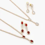 Juego Fiesta Zirconias Blancas y Rojas Chapa de Oro 196