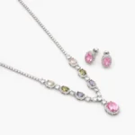 Juego Fiesta Zirconia Rosa Chapa de Rodio 200