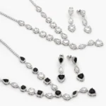 Juego Fiesta Corazones Zirconias Blanca y Negra Chapa de Rodio 203