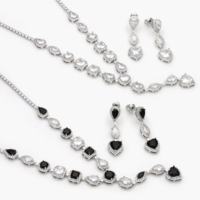 CTJ0203 Juego Fiesta Corazones Zirconias Blanca y Negra Chapa de Rodio 203 - Imagen 1