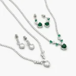 Juego Fiesta Corazones Zirconias Verdes y Blancas Chapa de Oro 204