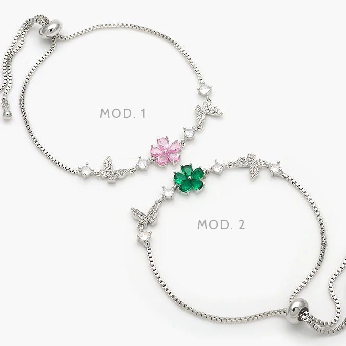 CTP0796 Pulso Ajustable Flores Mariposas Chapa de Rodio 796 - Imagen 1