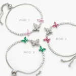 Pulso Ajustable Mariposas Zirconias Chapa de Rodio 799