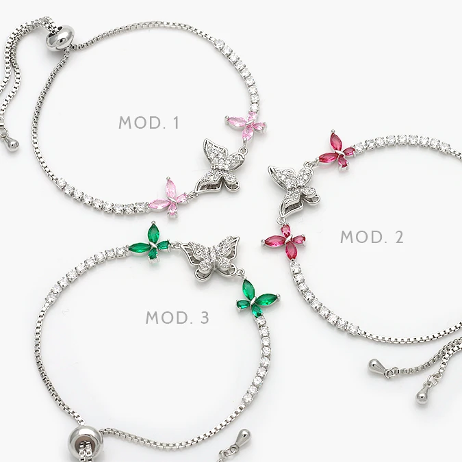 CTP0799 Pulso Ajustable Mariposas Zirconias Chapa de Rodio 799 - Imagen 1
