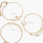 Pulsera Ajustable Zirconia Blanca Flor Trébol Chapa de Oro 877 - Modelo 1