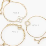 Pulso Ajustable Flor Trébol Zirconias Chapa de Oro 878