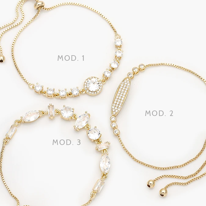 MPU0879 Pulso Ajustable Zirconias Blancas Chapa de Oro 879 - Imagen 1