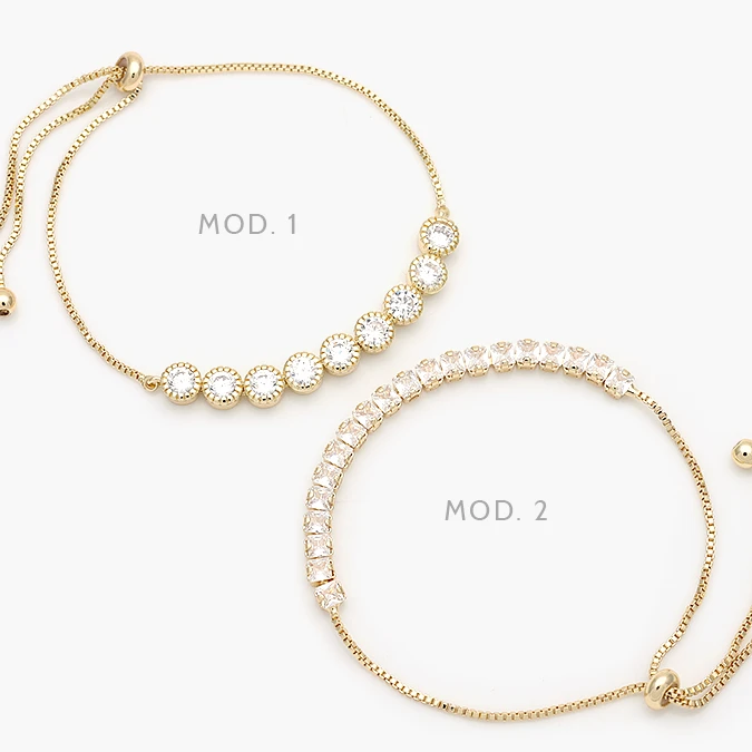 MPU0882 Pulso Ajustable Zirconias Blancas Chapa de Oro 882 - Imagen 1