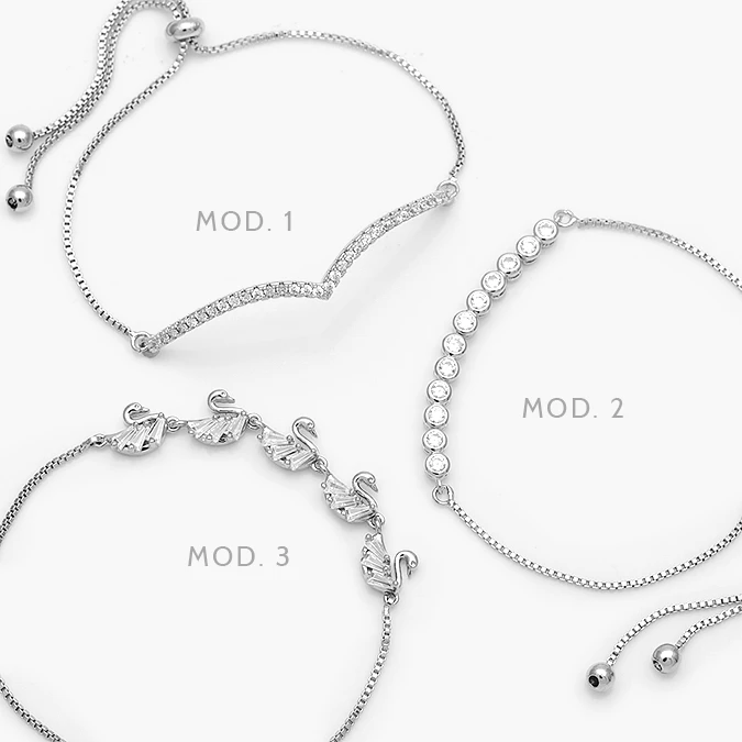 MPU0884 Pulso Ajustable Cisne Zirconias Blancas Chapa de Rodio 884 - Imagen 1