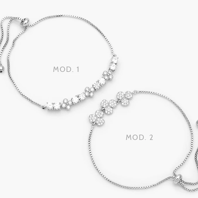 MPU0888 Pulso Ajustable Flores Zirconias Chapa de Rodio 888 - Imagen 1