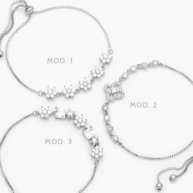 MPU0889 Pulso Ajustable Flores Zirconias Chapa de Rodio 889 - Imagen 1