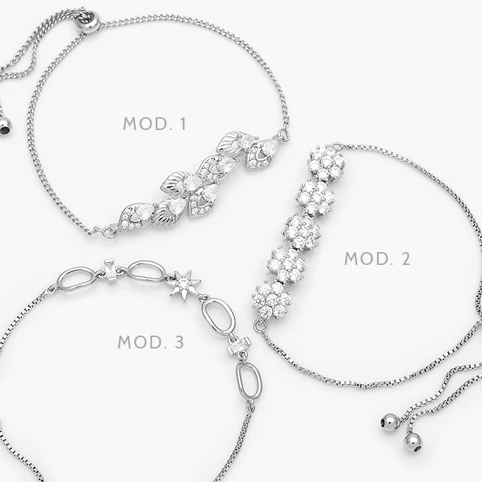 MPU0891 Pulso Ajustable Flores Zirconias Chapa de Rodio 891 - Imagen 1