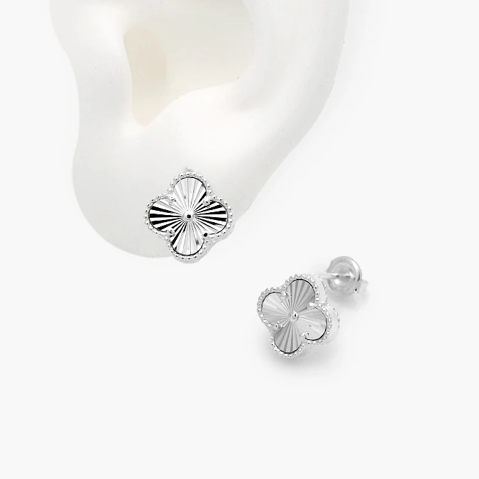 PA0143 Broqueles Plata .925 Flor Trébol 0143 - Imagen 1