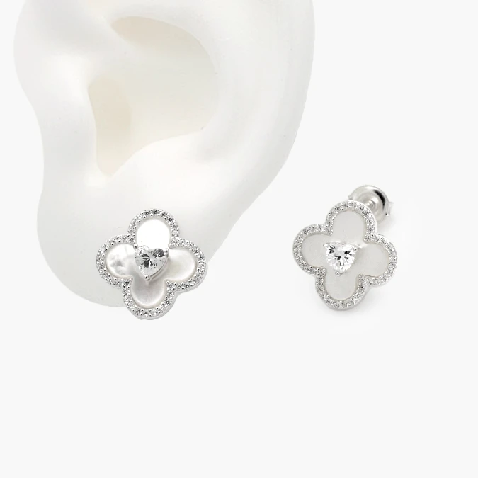 PA0162 Aretes Plata .925 Flor Trébol 0162 - Imagen 1